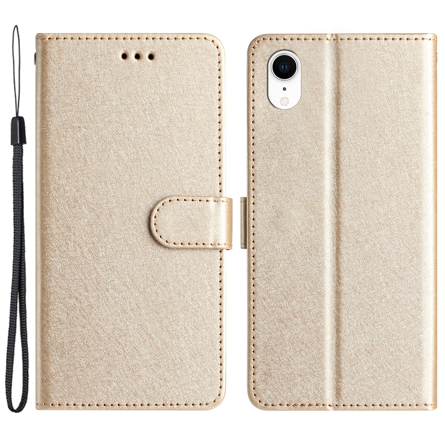 Wallet Case for iPhone XR 6.1 inch Silk Texture PU Leather Phone Stand Cover with Wrist Strap Wallet Case for iPhone XR 6.1 inch Silk Texture PU Leather Phone Stand Cover with Wrist Strap